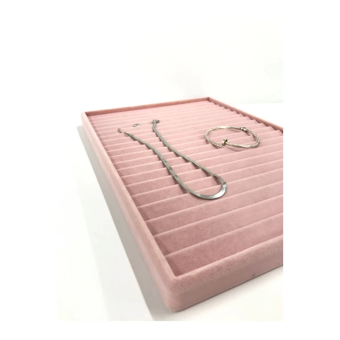 Yerli Üretim Madrid Model Süet Kumaş Pembe Renk 34/24 Cm Kademeli Çekmece Ici Bileklik-kolye Standı