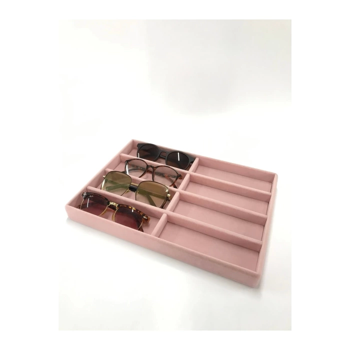 Yerli Üretim New York Model Süet Kumaş Pembe Renk Bölmeli Çekmece Içi Gözlük Standı