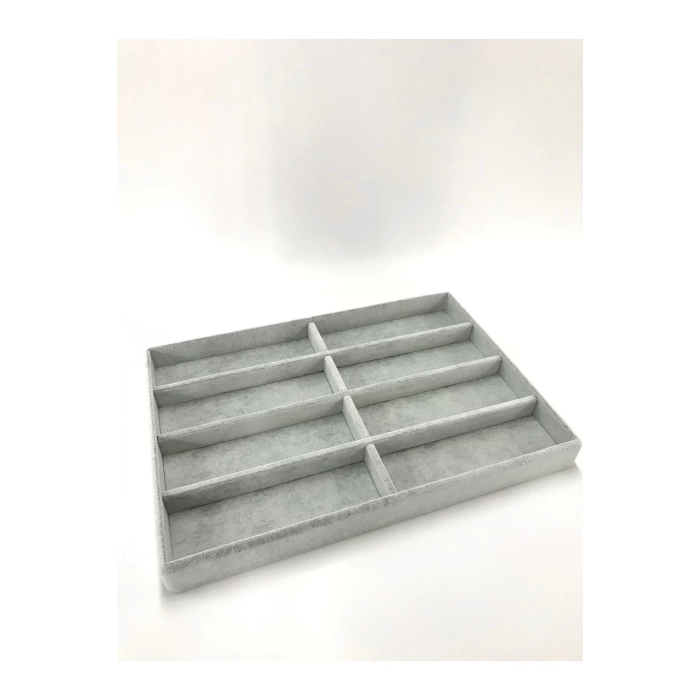 Yerli Üretim New York Model Süet Süet Kumaş Gri Renk 34/24 Cm Bölmeli Çekmece Içi Gözlük Standı
