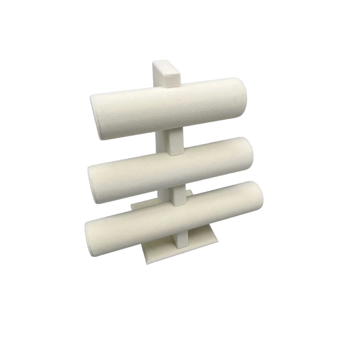 Yerli Üretim Süet Kumaş Krem Renk Üçlü Kademeli 30/26 Cm Bileklik-saat Sergileme Standı