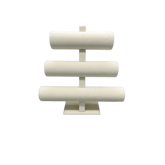 Yerli Üretim Süet Kumaş Krem Renk Üçlü Kademeli 30/26 Cm Bileklik-saat Sergileme Standı