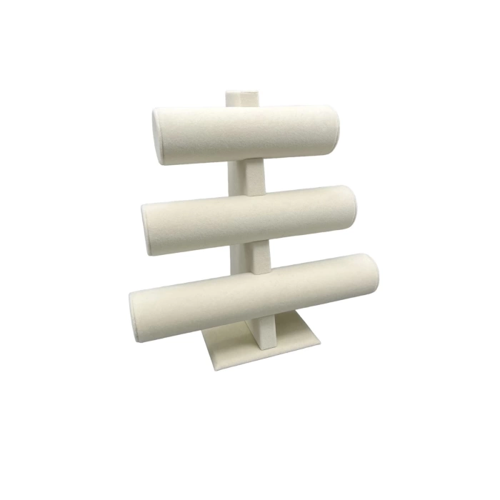 Yerli Üretim Süet Kumaş Krem Renk Üçlü Kademeli 30/26 Cm Bileklik-saat Sergileme Standı