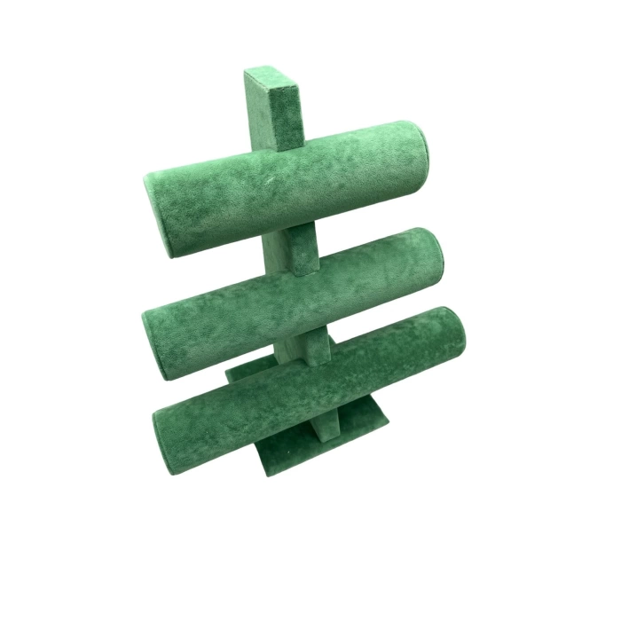 Yerli Üretim Süet Kumaş Yeşil Renk Üçlü 30/26cm Kademeli Bileklik-saat Sergileme Standı