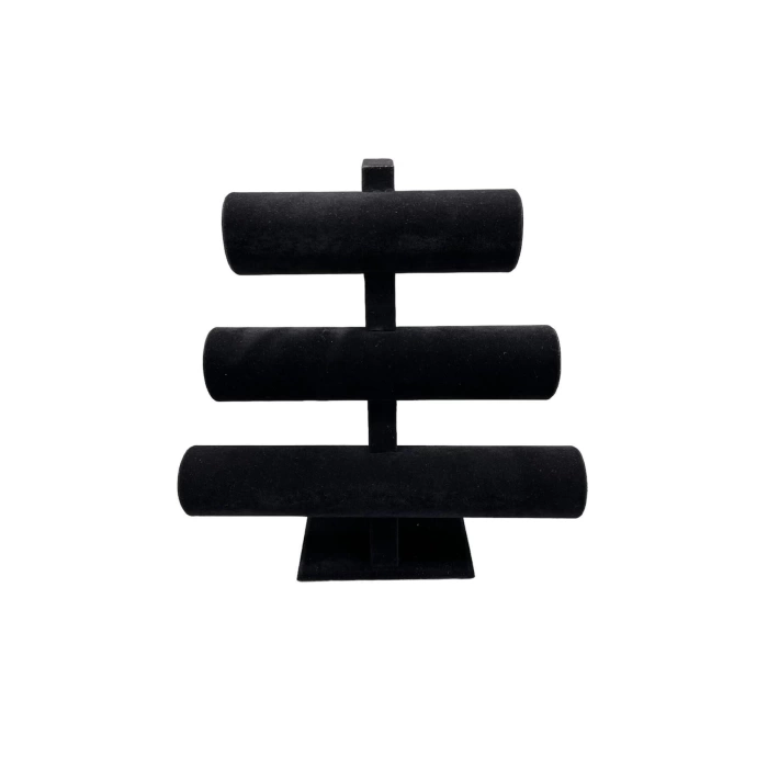 Yerli Üretim Süet Kumaş Siyah Renk Üçlü 30/26 Cm Kademeli Bileklik-saat Sergileme Standı