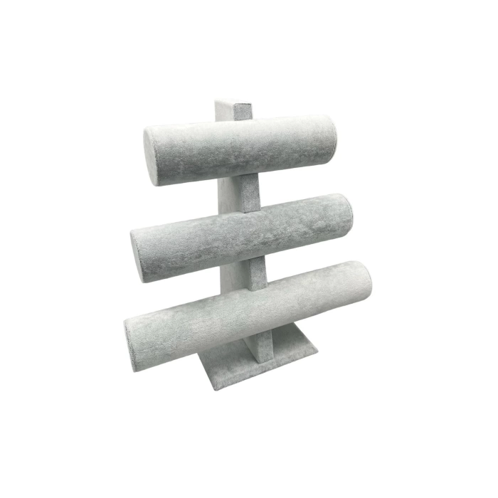 Yerli Üretim Süet Kumas Gri Renk Üçlü Kademeli 30/26cm Bileklik-saat Sergileme Standı