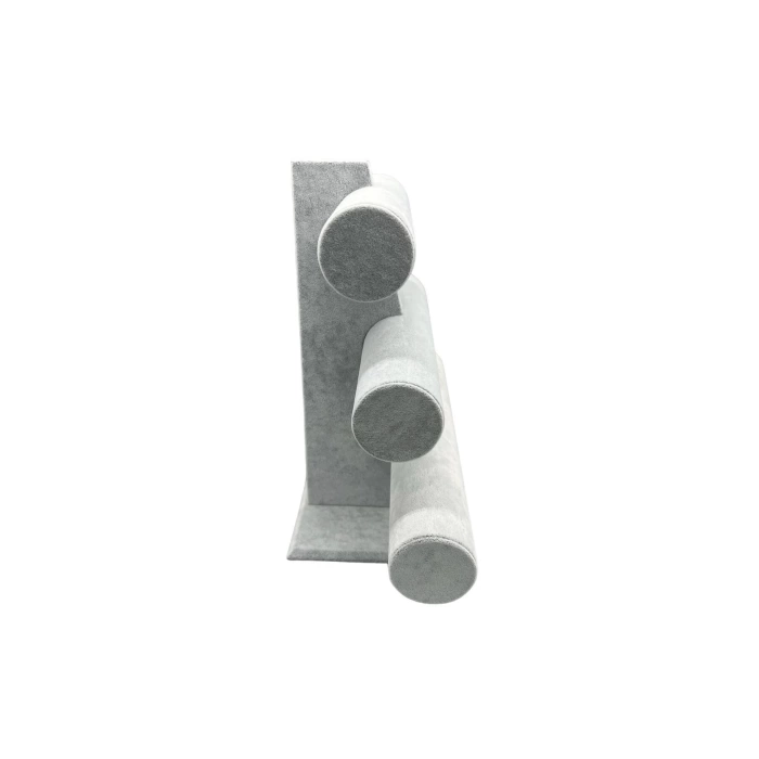 Yerli Üretim Süet Kumas Gri Renk Üçlü Kademeli 30/26cm Bileklik-saat Sergileme Standı