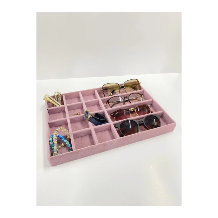 Yerli Üretim Paris Model Süet Kumaş Pembe Renk Takı Sergileme Çekmece Içi Stand