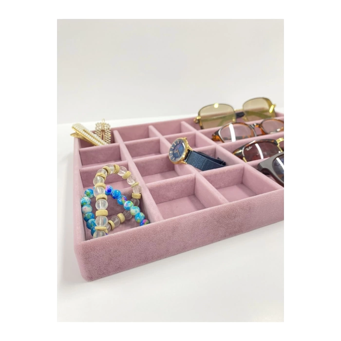 Yerli Üretim Paris Model Süet Kumaş Pembe Renk Takı Sergileme Çekmece Içi Stand