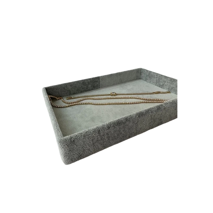 Yerli Üretim Küçük Boy Süet Kumaş Gri Renk 22/14 Cm Servis Tablası