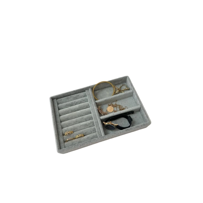 Yerli Üretim Süet Kumaş Gri Renk 22 Cm / 14 Cm Çekmece Içi Takı Standı