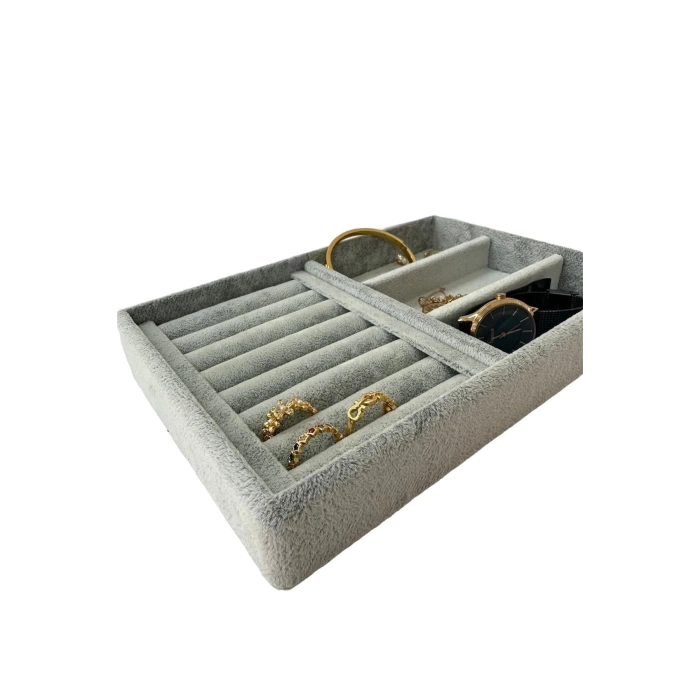 Yerli Üretim Süet Kumaş Gri Renk 22 Cm / 14 Cm Çekmece Içi Takı Standı