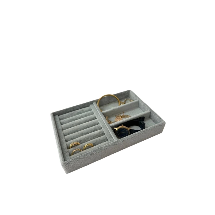 Yerli Üretim Süet Kumaş Gri Renk 22 Cm / 14 Cm Çekmece Içi Takı Standı