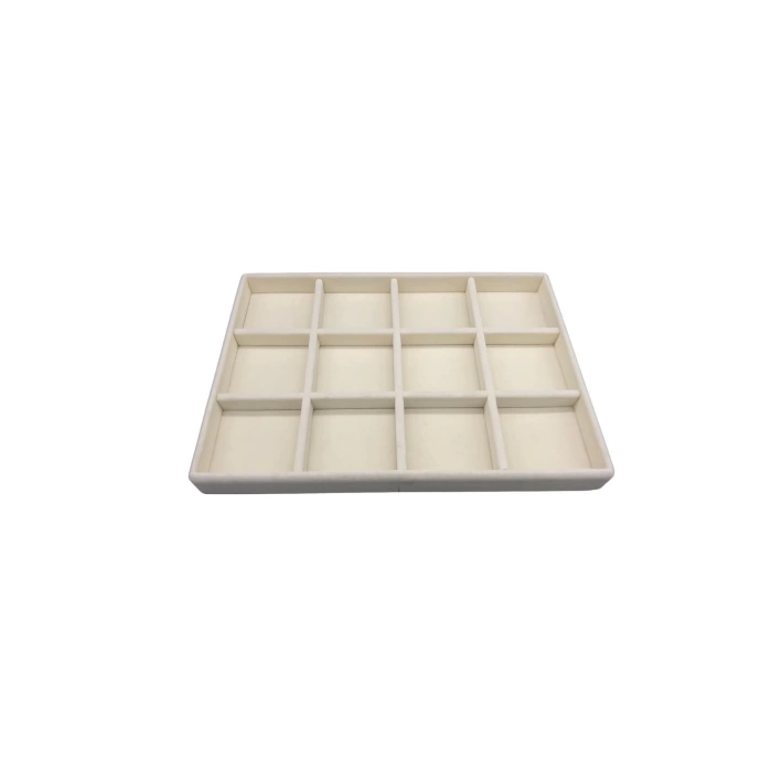 Yerli Üretim Süet Kumaş Krem Renk 34 Cm / 24 Cm 12 Bölmeli Çekmece Içi Takı Standı