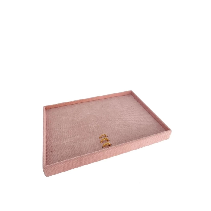 Yerli Üretim Keten Kumaş Pembe Renk 34/24 Cm Çekmece Içi Batırmalı Yüzük Standı
