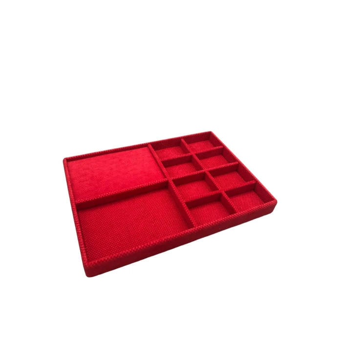 Yerli Üretim Sidney Model Keten Kumaş Kırmızı Renk 34/24 Cm Çekmece Ici Takı Standı