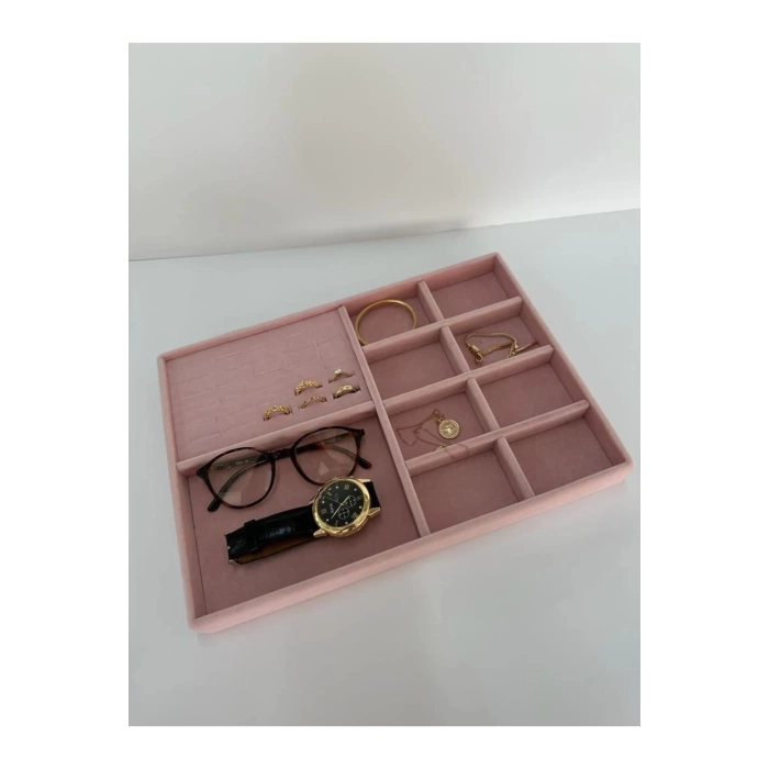 Sidney Model Süet Kumaş Pembe 34/24 Cm Çekmece Ici Takı Standı