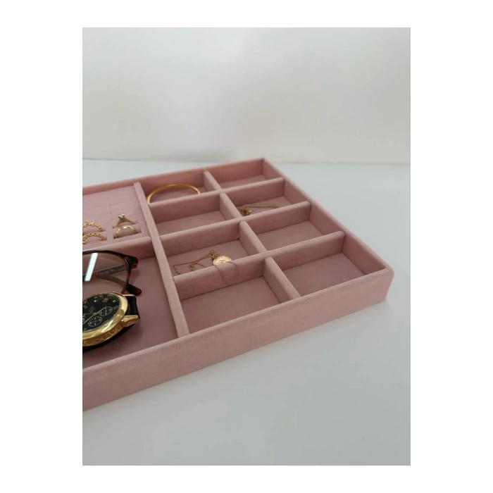 Sidney Model Süet Kumaş Pembe 34/24 Cm Çekmece Ici Takı Standı