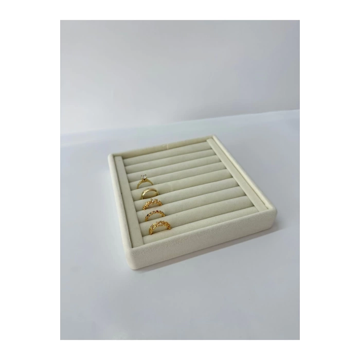 Yerli Üretim Süet Kumaş Krem Renk 15 Cm / 15 Cm Yüzük Sergileme Standı