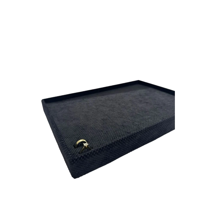 Yerli Üretim Keten Kumaş Siyah Renk 34/24 Cm Batırmalı Çekmece Içi Yüzük Tablası