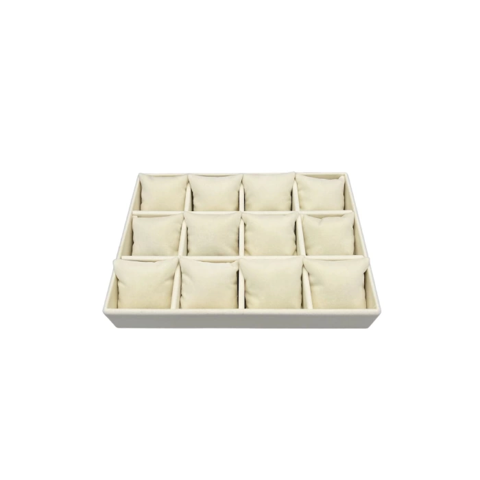 Yerli Üretim Tokyo Model Süet Kumaş Krem Renk 34/24 Cm Yastıklı Çekmece Içi Takı Standı