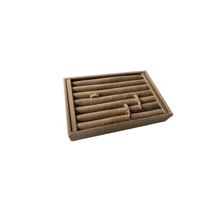 Yerli Üretim Küçük Boy Süet Kumaş Kahve Renk 22,5/14,5 Cm Rulo Çekmece Içi Yüzük Standı