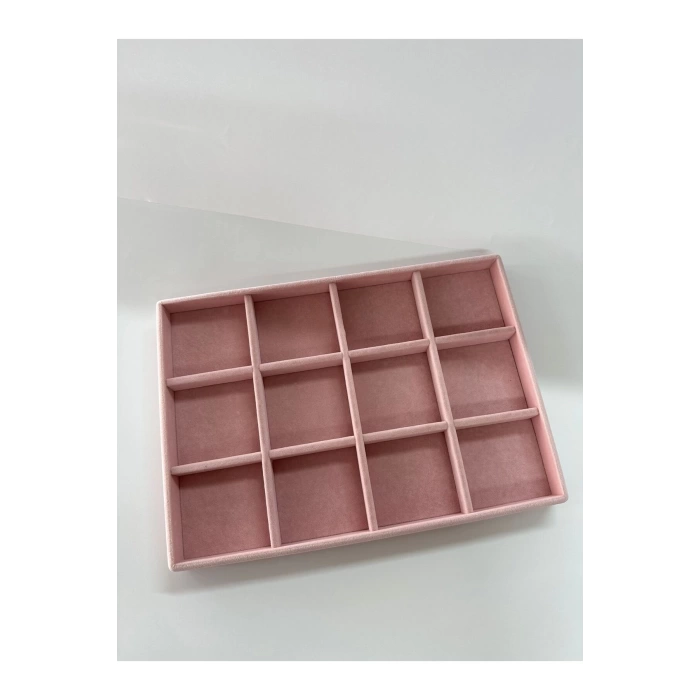 Yerli Üretim Süet Kumaş Pembe Renk 34 Cm / 24 Cm 12 Bölmeli Çekmece Içi Takı Standı