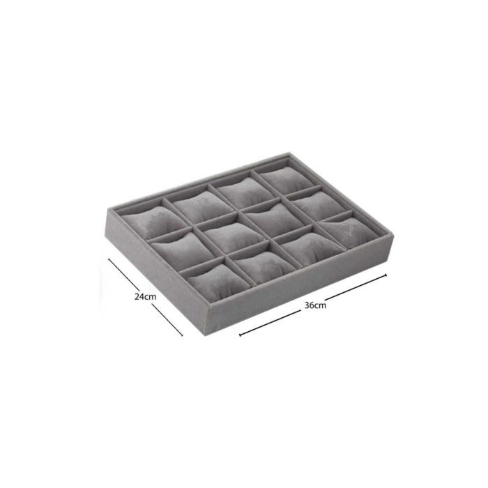 Yerli Üretim Tokyo Model Süet Kumaş Füme 34/24 Cm Yastıklı Çekmece Içi Yastıklı Saat Ve Takı Kutusu