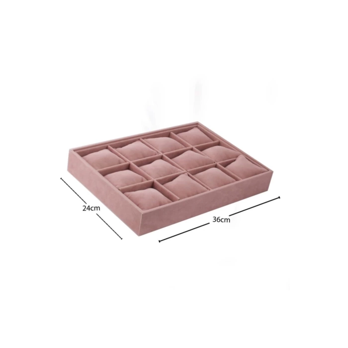 Yerli Üretim Tokyo Model Süet Kumaş Pembe 34/24 Cm Yastıklı Çekmece Içi Yastıklı Saat Ve Takı Kutusu