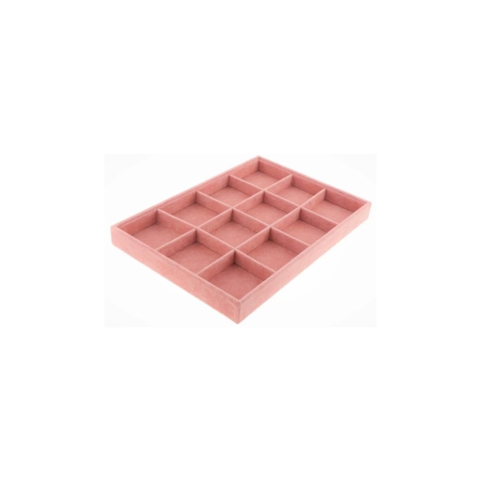 Yerli Süet Pembe 12 Bölmeli Takı Servis Tablası
