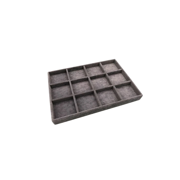 Yerli Üretim Keten Kumaş Füme Renk 34 Cm / 24 Cm 12 Bölmeli Çekmece Içi Takı Standı