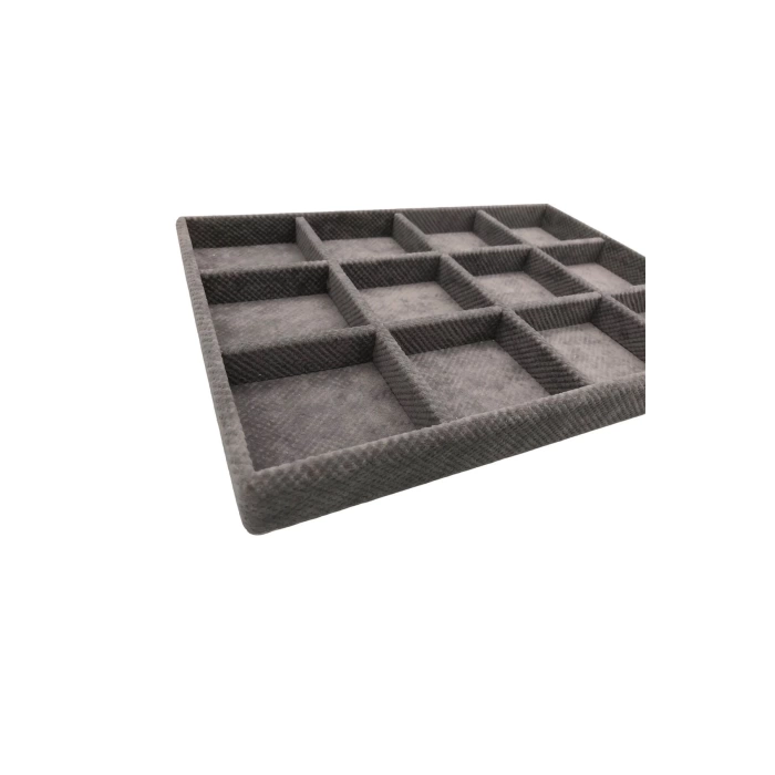 Yerli Üretim Keten Kumaş Füme Renk 34 Cm / 24 Cm 12 Bölmeli Çekmece Içi Takı Standı