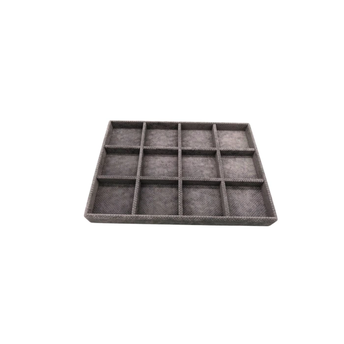 Yerli Üretim Keten Kumaş Füme Renk 34 Cm / 24 Cm 12 Bölmeli Çekmece Içi Takı Standı