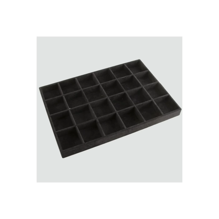 Yerli Üretim Süet Kumaş Siyah Renk 34 Cm / 24 Cm 24 Bölmeli Çekmece Içi Takı Standı