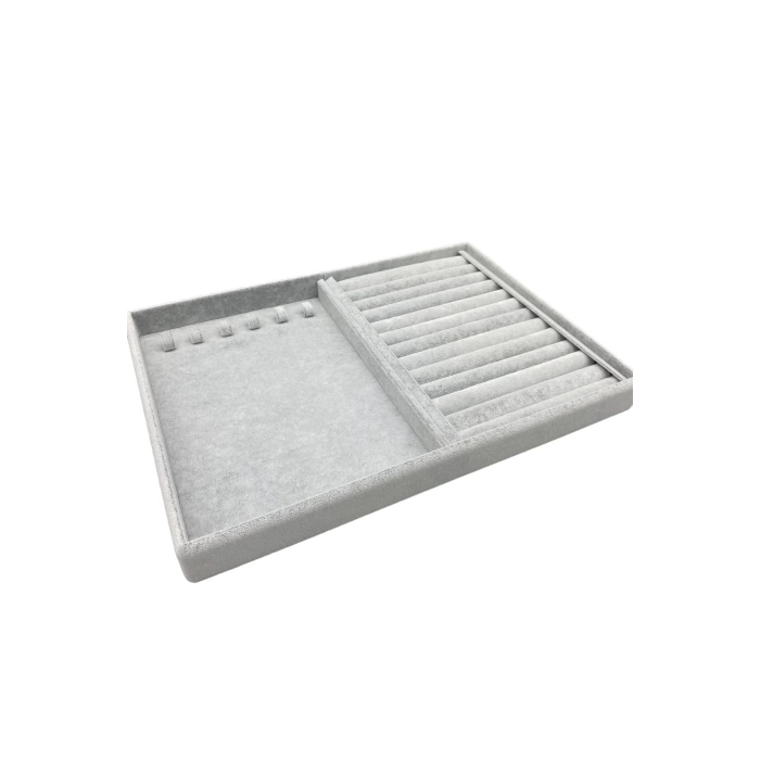 Yerli Üretim Venedik Model Süet Kumaş Gri 34/24 cm Tırnaklı-Sosisli Takı Çekmece Ici Standı