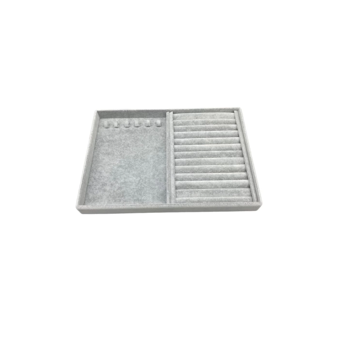 Yerli Üretim Venedik Model Süet Kumaş Gri 34/24 cm Tırnaklı-Sosisli Takı Çekmece Ici Standı