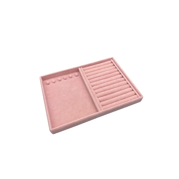 Yerli Üretim Venedik Model Süet Kumaş Pembe 34/24 cm Tırnaklı-Sosisli Takı Çekmece Ici Standı
