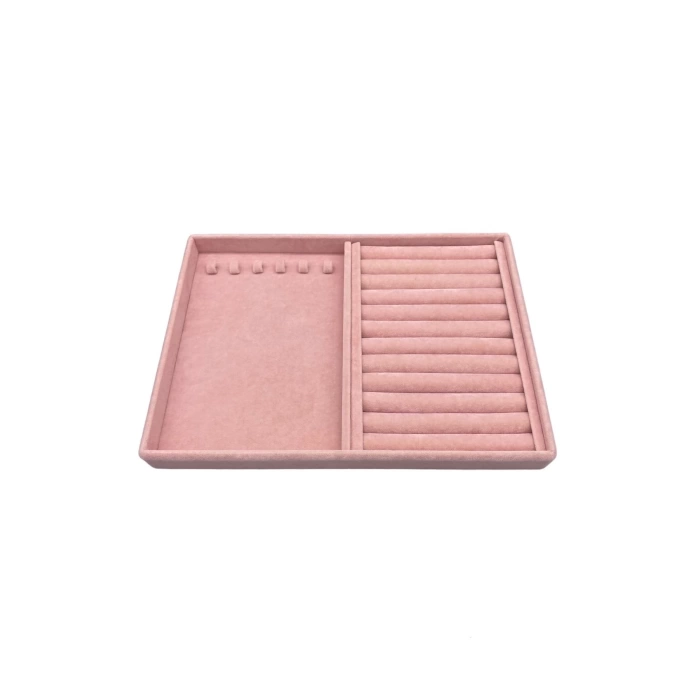 Yerli Üretim Venedik Model Süet Kumaş Pembe 34/24 cm Tırnaklı-Sosisli Takı Çekmece Ici Standı