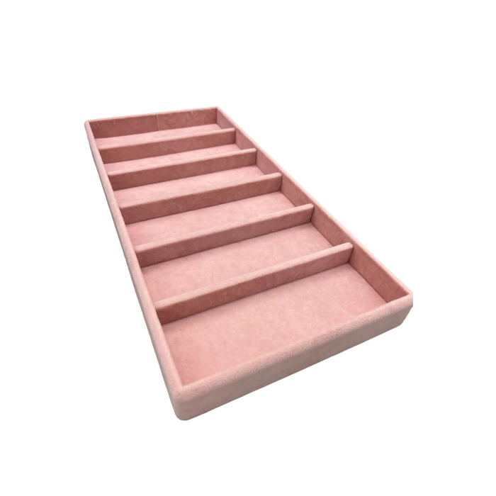 Yerli Üretim Lefkoşa Model Süet Kumaş Pembe Renk 38 cm / 19 cm Gözlük Sergileme Çekmece İçi Stand