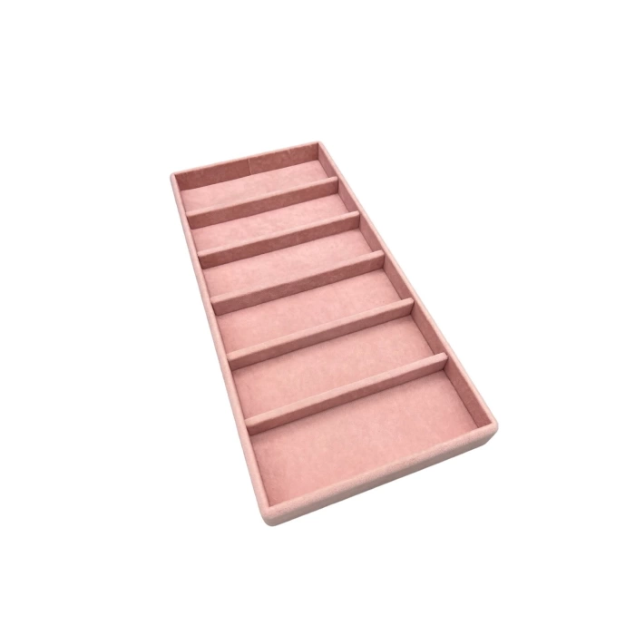 Yerli Üretim Lefkoşa Model Süet Kumaş Pembe Renk 38 cm / 19 cm Gözlük Sergileme Çekmece İçi Stand