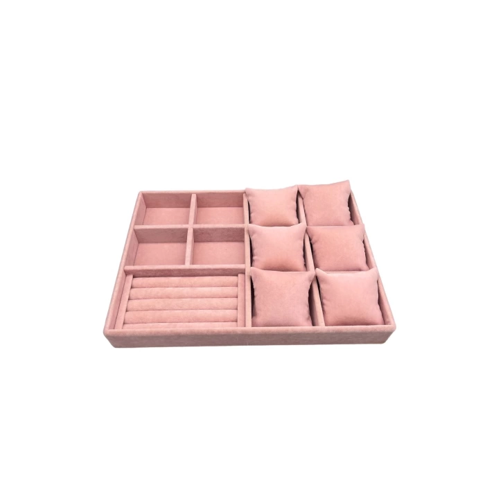 Yerli Süet Pembe Çoklu Takı Stand Kutu Tablası