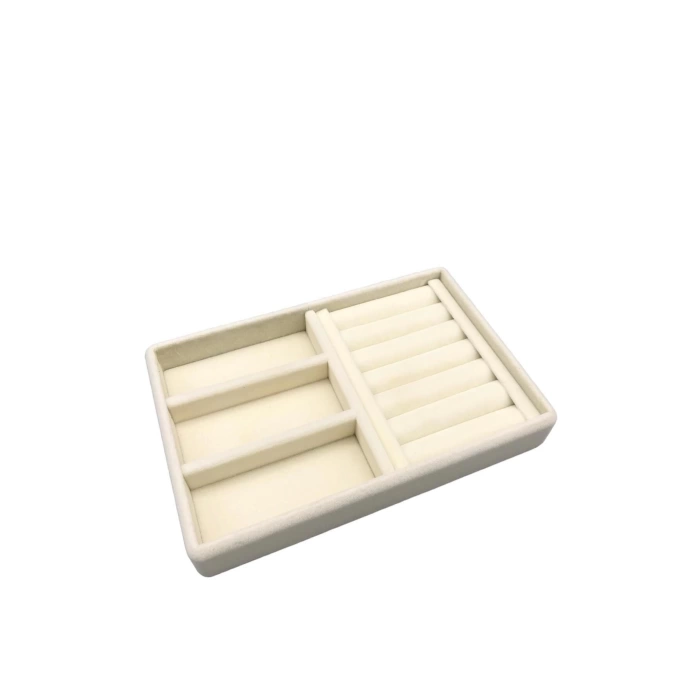 Yerli Üretim Süet Kumaş Krem Renk 22 cm / 14 cm Çekmece İçi Takı Standı