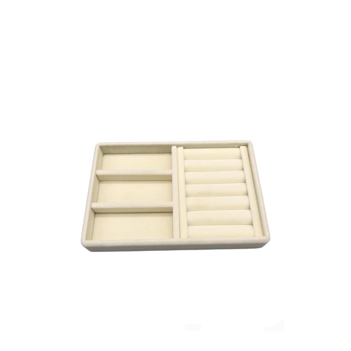 Yerli Üretim Süet Kumaş Krem Renk 22 cm / 14 cm Çekmece İçi Takı Standı
