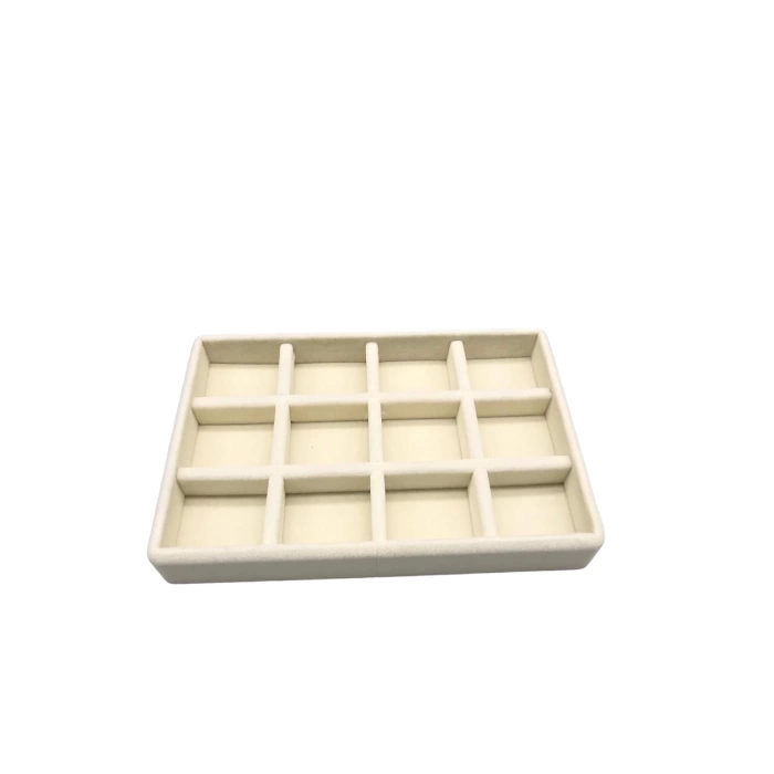 Yerli Üretim Küçük Boy Süet Kumaş Krem Renk 12 Bölmeli Takı Sergileme Çekmece İçi Standı