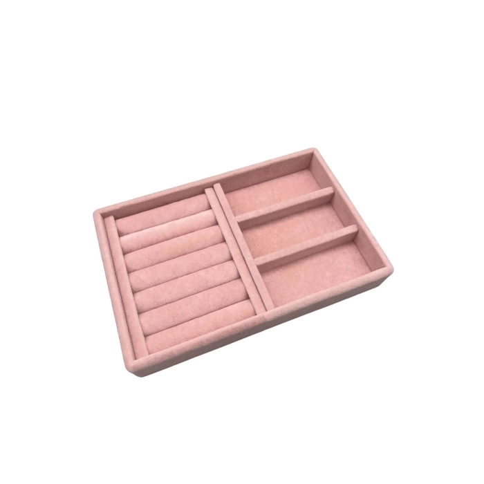Süet Kumaş Pembe Renk 22 cm / 14 cm Çekmece İçi Takı Standı