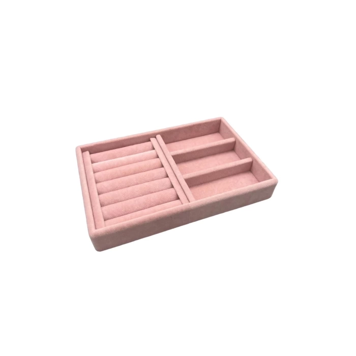 Süet Kumaş Pembe Renk 22 cm / 14 cm Çekmece İçi Takı Standı