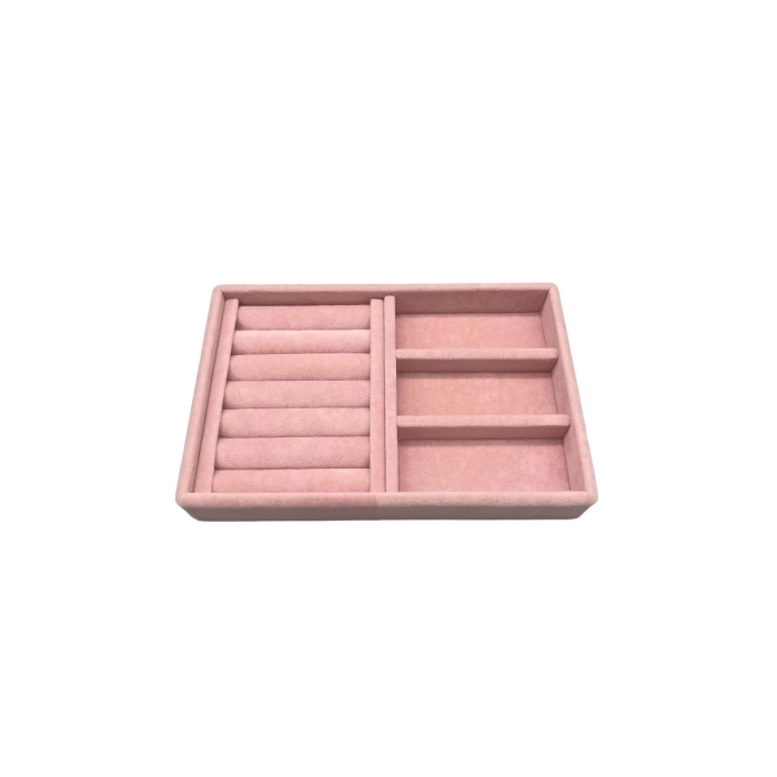 Süet Kumaş Pembe Renk 22 cm / 14 cm Çekmece İçi Takı Standı