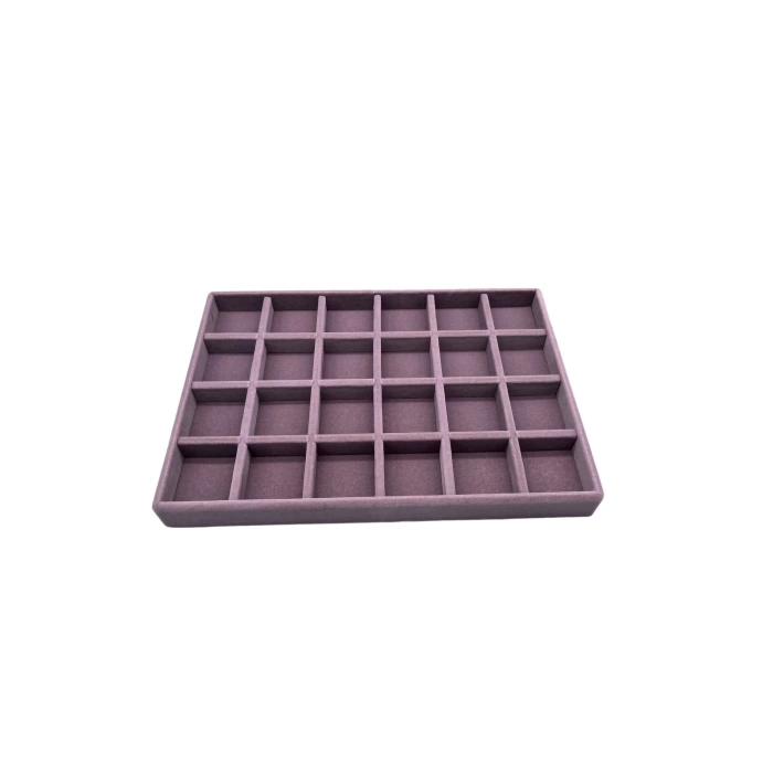 Yerli Üretim Süet Kumaş Lila Renk 34 Cm / 24 Cm 24 Bölmeli Çekmece Içi Takı Standı