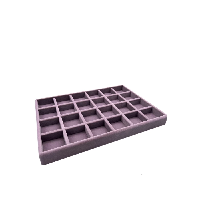 Yerli Üretim Süet Kumaş Lila Renk 34 Cm / 24 Cm 24 Bölmeli Çekmece Içi Takı Standı