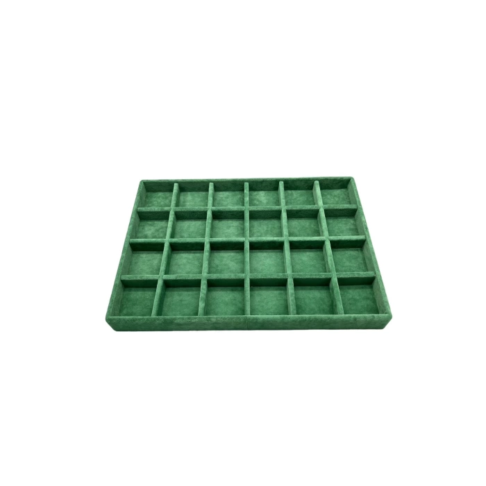 Yerli Üretim Süet Kumaş Yeşil Renk 34 Cm / 24 Cm 24 Bölmeli Çekmece Içi Takı Standı