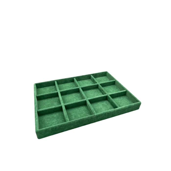 Yerli Üretim Süet Kumaş Yeşil Renk 34 Cm / 24 Cm 12 Bölmeli Çekmece Içi Takı Standı
